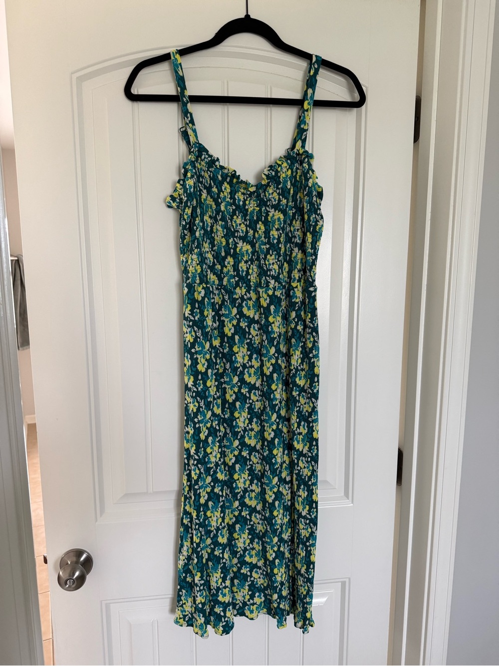 Market & Spruce Teal Floral Midi Dress with Yellow & White Accents